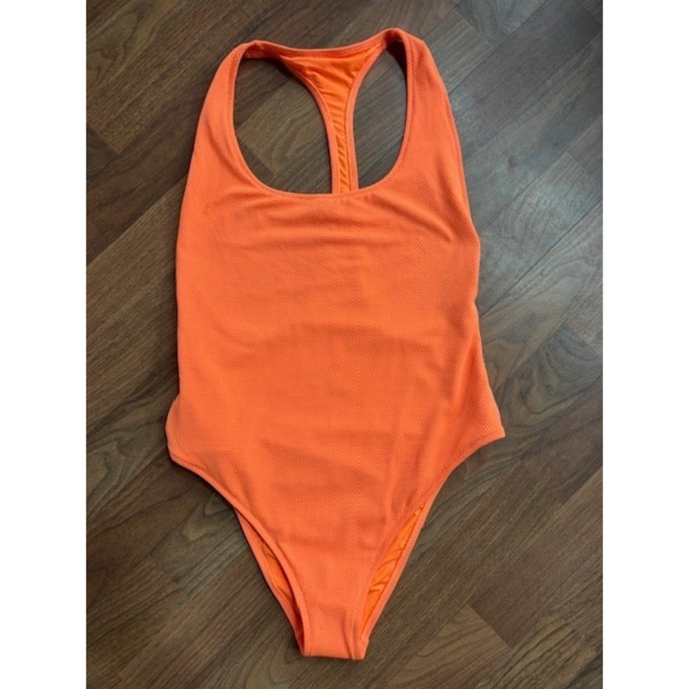 Aerie Vibrant Orange One-Piece Swimsuit LRG Racerback Cheeky Lined Beach NWOT